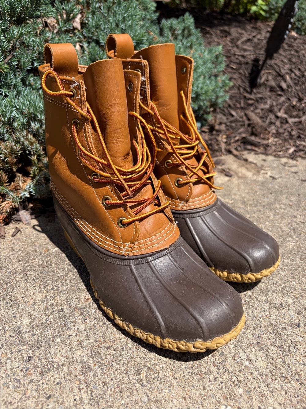 L.L. Bean Women’s Two-Tone Duck Boots in Brown and Chestnut